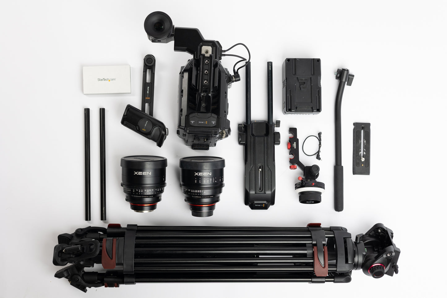 Blackmagic URSA Mini 4.6K EF Bundle (Camera, two Rokinon Lenses 24mm & 50mm, viewfinder, shoulder kit, mattebox & tripod kit), Used