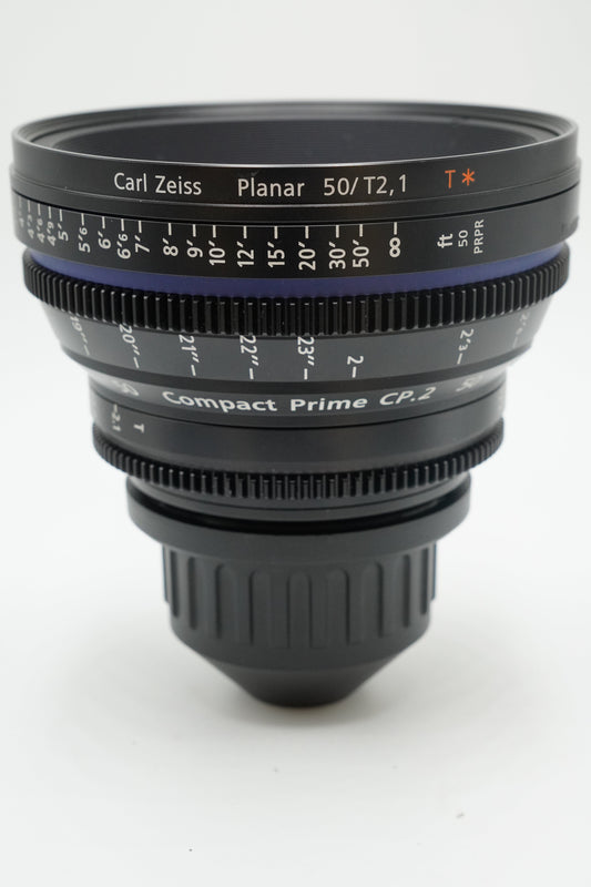 Zeiss CP250T21-PL-12928 CP.2 50mm T2.1 Compact Prime Planar T* Manual Cine Lens with PL-Mount, Black with Metric Focus Scale, Used