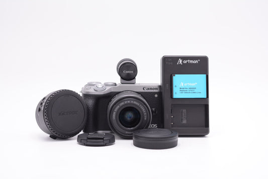 Canon EOSM6MII/EFM1545/00595 EOS M6 Mark II Mirrorless Camera W/EF-M 15-45mm f.3.5-6.3 Lens + EVF-DC2 Micro Viewfinder, Used