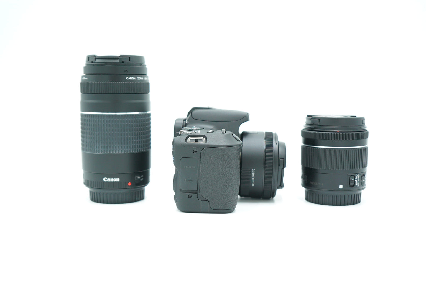 Canon EOSREBELSL2/04965 REBEL SL2 + EF-S 18-55mm + EF 50mm + EF 75-30mm, Used