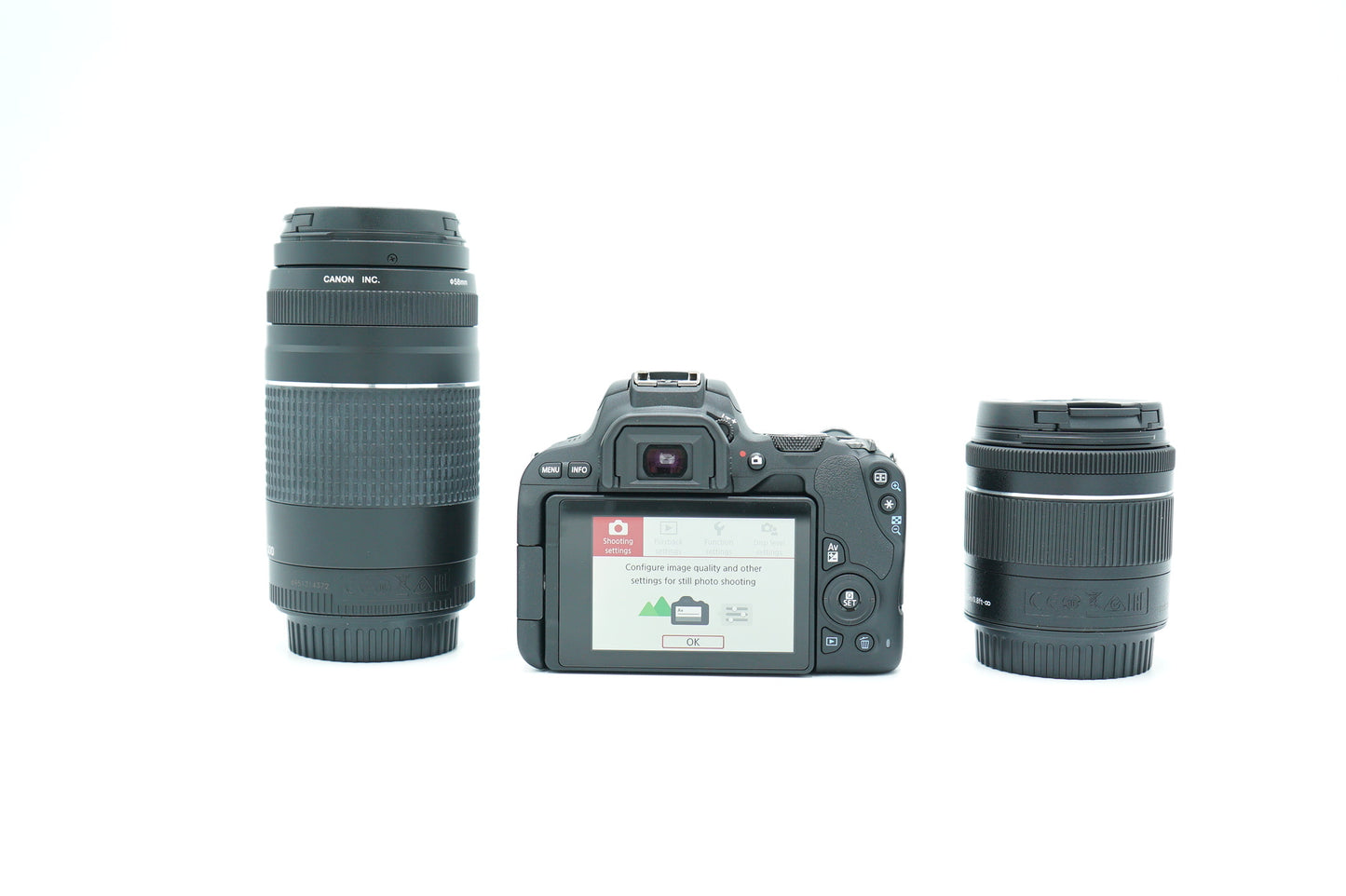 Canon EOSREBELSL2/04965 REBEL SL2 + EF-S 18-55mm + EF 50mm + EF 75-30mm, Used