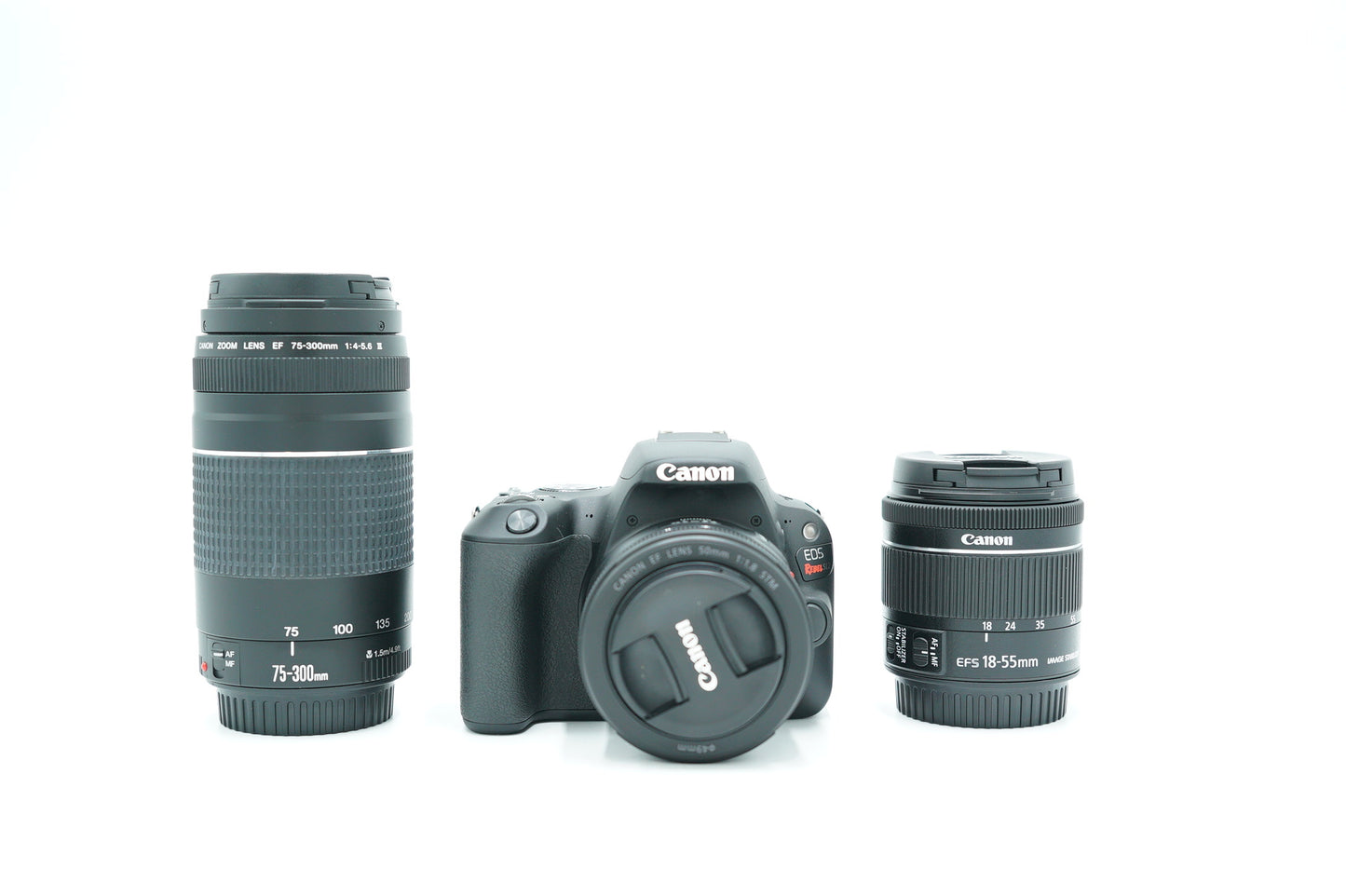 Canon EOSREBELSL2/04965 REBEL SL2 + EF-S 18-55mm + EF 50mm + EF 75-30mm, Used