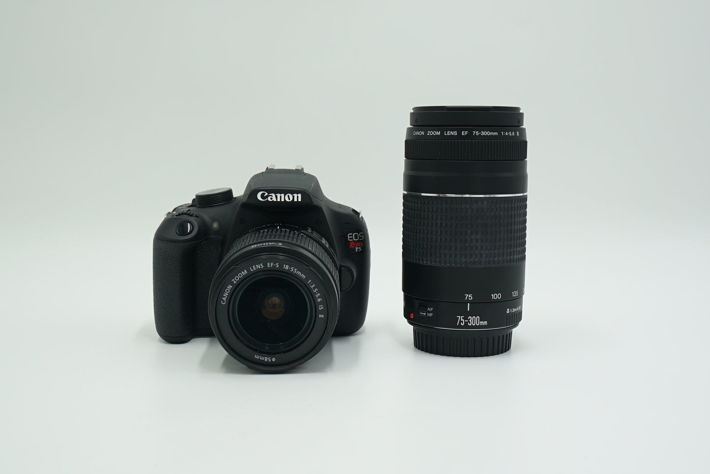 Canon EOSREBELT5/DUALLENS/76502 Rebel T5, EF-S 18-55mm f/3.5-5.6 IS II + EF 75-300mm f/4-5.6 III, Used