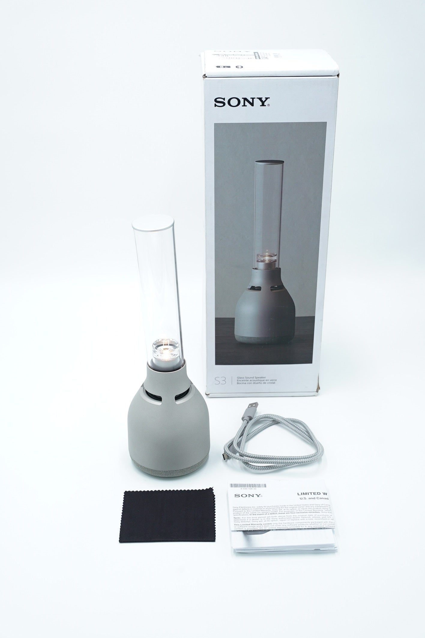 Sony LSPXS3/1000691 Glass Sound 360º All Directional Speaker w/Candle-Like LED Illumination, 8 Hour Battery, and Bluetooth, Off/White, Used