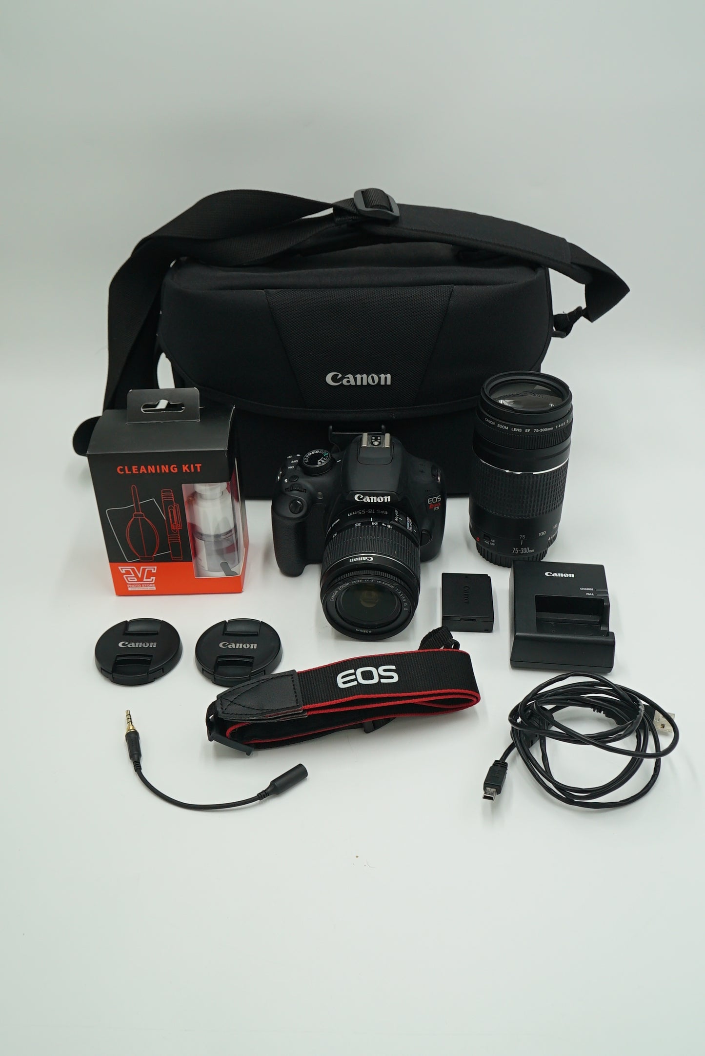 Canon EOSREBELT5/DUALLENS/76502 Rebel T5, EF-S 18-55mm f/3.5-5.6 IS II + EF 75-300mm f/4-5.6 III, Used