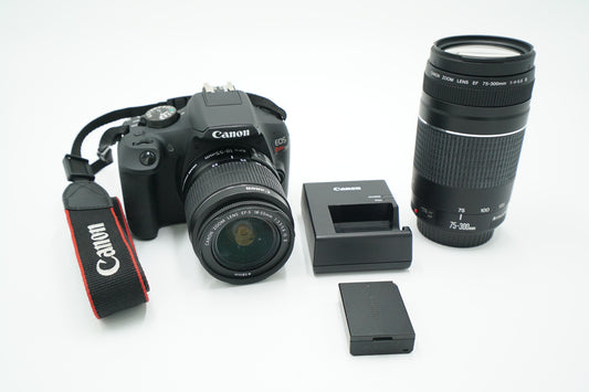 Canon EOSREBELT7/DUALLENS/02695 Rebel T7, EF-S 18-55mm f/3.5-5.6 IS II + EF 75-300mm f/4-5.6 III, Used