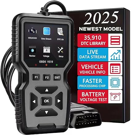 OBDII V519 Scanner Diagnostic Tool-Check Engine Code Reader Scanner with Reset, Mode 6, Mode 8 & I/M Readiness (Gray)