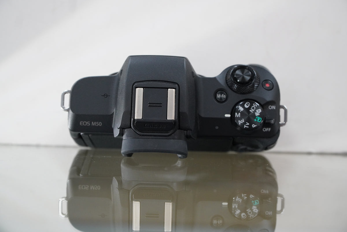 Canon EOS M50 Mirrorless Camera with 15-45mm Lens + Fotodiox pro EF to EOS M Adapter #03932, Used