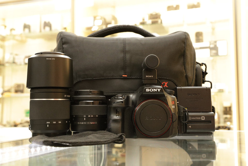 Sony SLTA65-2282149 Alpha SLT-A65 DSLR Camera Body Dual Lens Kit, Black (24.3MP), Used - AVC photo video store
