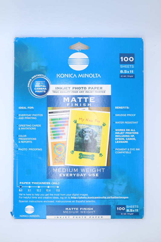 Konica Minolta InkJet Everday Use Matte Finish Photo Paper 100 Sheets (8.5 x 11)