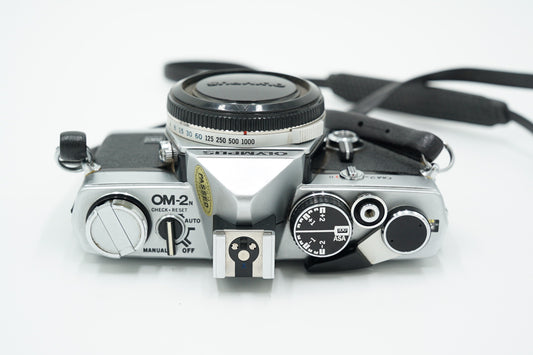 Olympus OM2N/95712 OM-2n Film Camera + Zuiko 50mm f/1.8 Lens + Vivitar 28mm f/2.8 + Shutter Release Cable, Used
