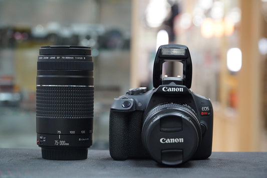 Canon EOSREBELT7/DUALLENS/33681 Rebel T7, EF-S 18-55mm f/4-5.6 IS STM + EF 75-300mm f/4-5.6 III, Used