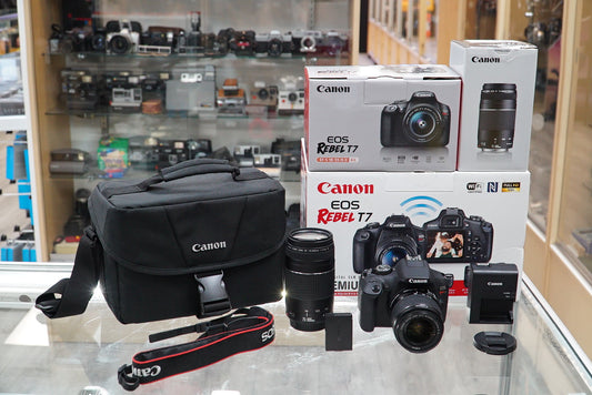 Canon EOSREBELT7/DUALLENS/33681 Rebel T7, EF-S 18-55mm f/4-5.6 IS STM + EF 75-300mm f/4-5.6 III, Used